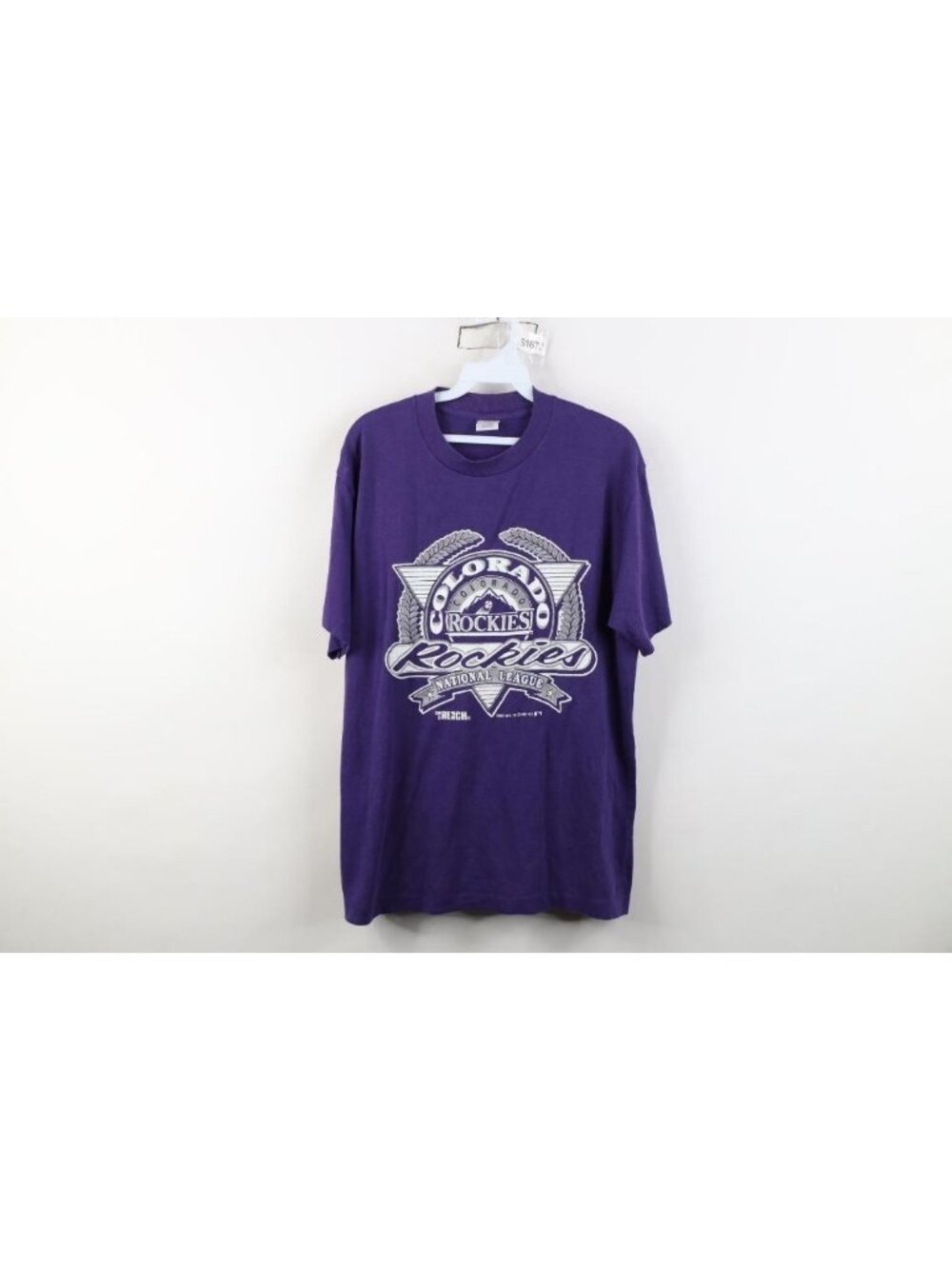 Vintage 90s Mens Large Distressed Colorado Rockies Baseball T-Shirt Purple USA